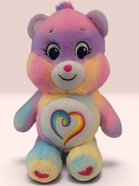 Original Carebears Plush Rainbow Heart Bear - Soft Multicolor Stuffed Toy